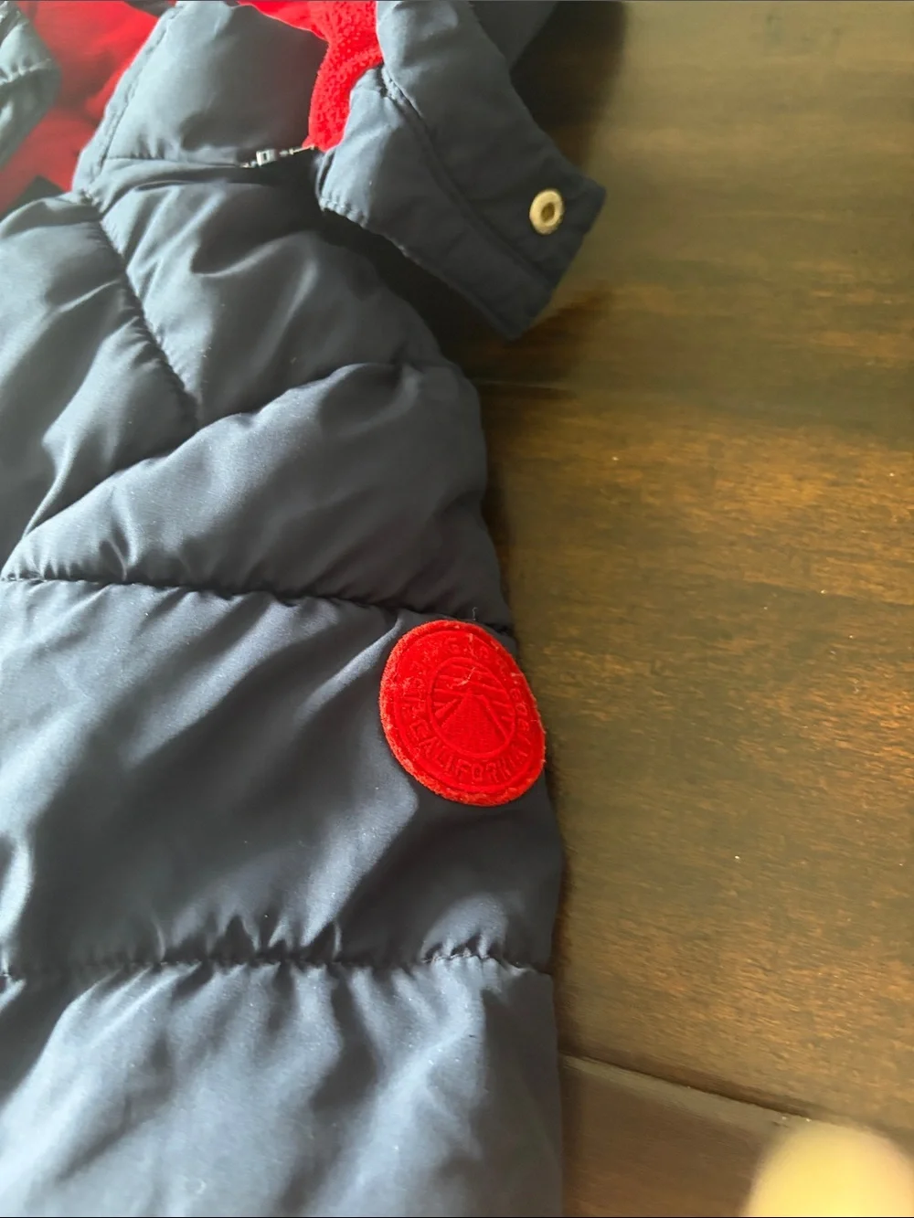GAP Kids Hooded Puffer Jacket in Navy with Red Lining